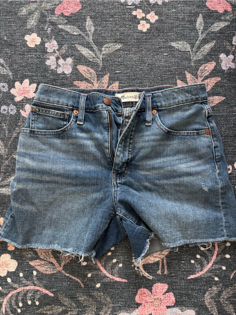 Madewell Distressed Mid-Blue Denim Cutoff Shorts